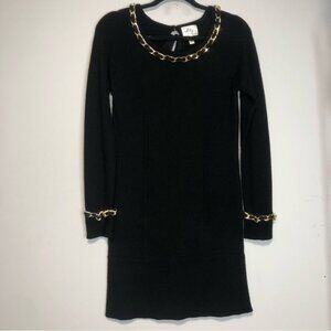 Milly Merino Wool Mini Sweater Dress Gold Chain Detail size S